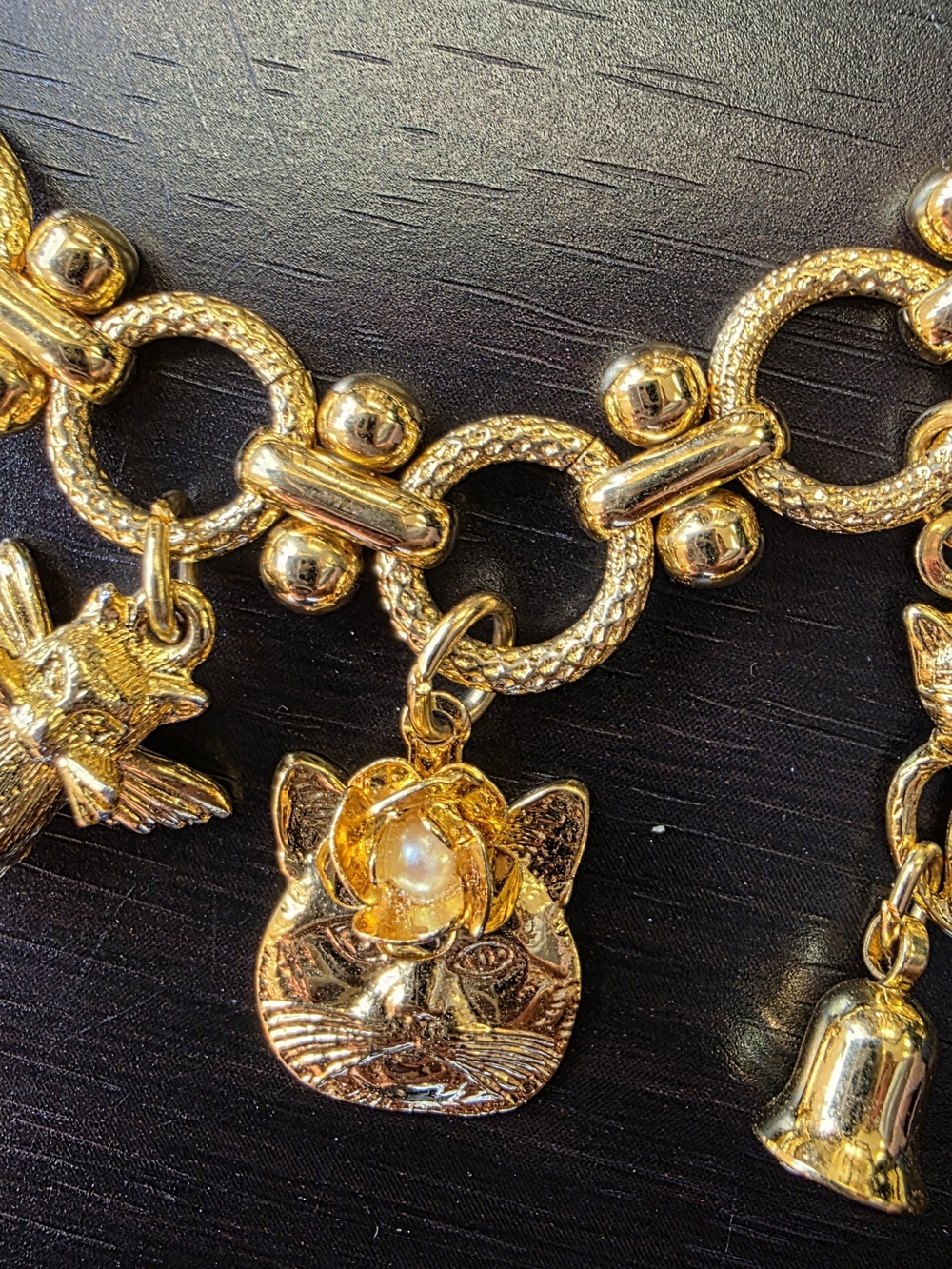 Vintage Kirks Folly Gold-Tone Whimsical Cat Lady Charm Bracelet - Picture 9 of 13